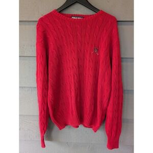 VTG Polo Ralph Lauren Sweater Mens Large Red Cable Knit Crewneck Golf Logo 90s